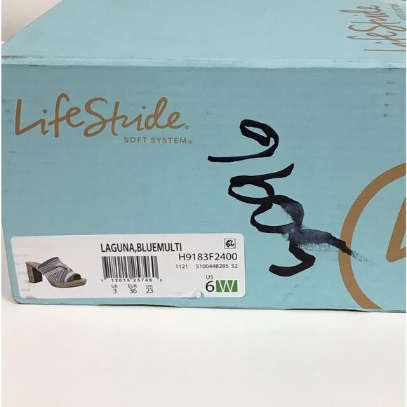 Lifestride Laguna Peep Toe Slip On Cork Chunky Heel Sandal Mule sz 6 NWT NEW BOX - Picture 9 of 13